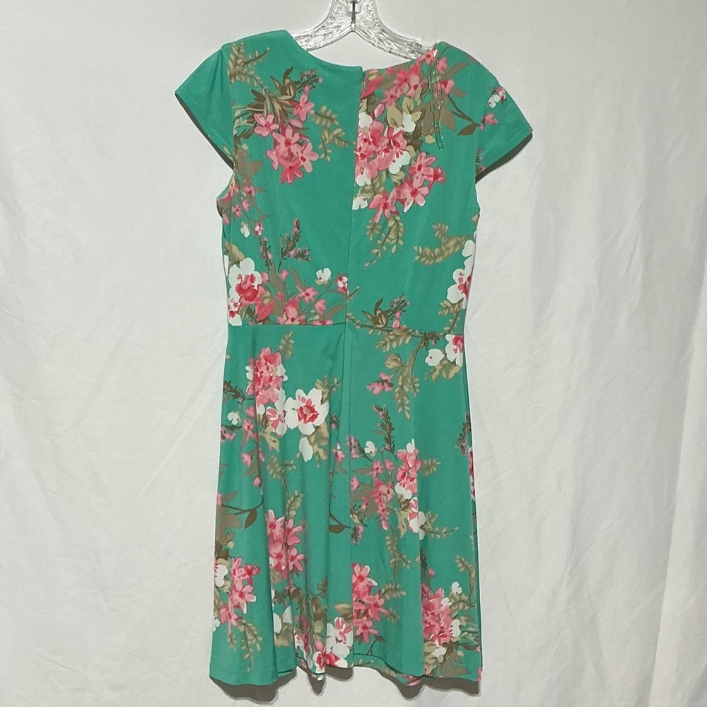 Dress Barn Womens Teal Floral Wrap Dress Sz 12P - Picture 4 of 6